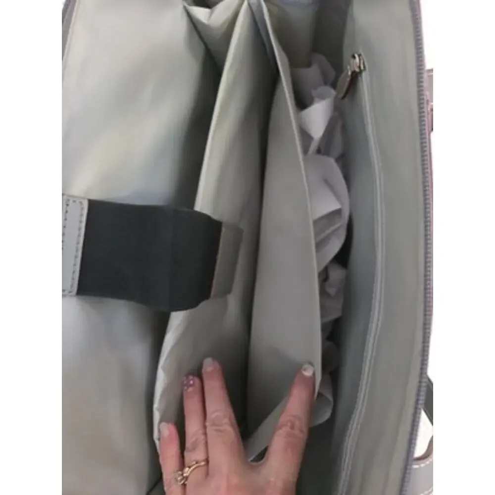 LODIS Leather Briefcase Laptop Work Tote Organizer Double Handles Gray Brown EUC